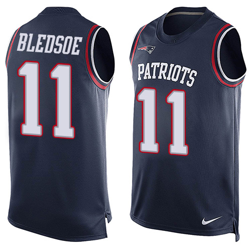 Men's Limited Drew Bledsoe Nike Jersey Navy Blue - #11 Player Name & Number Tank Top NFL New England Patriots